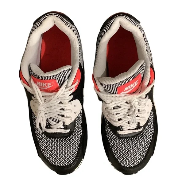 Nike Air Max 90 Black & White Shoes with Red Highlights  display picture 1